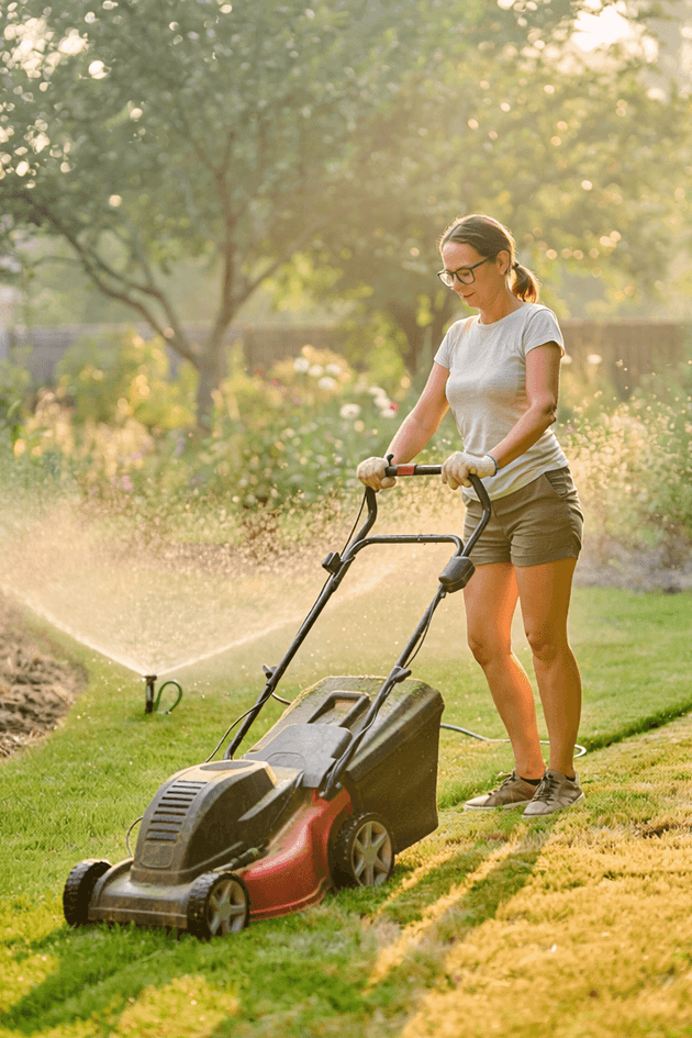gazononderhoud in juli - gazon maaien en sproeien