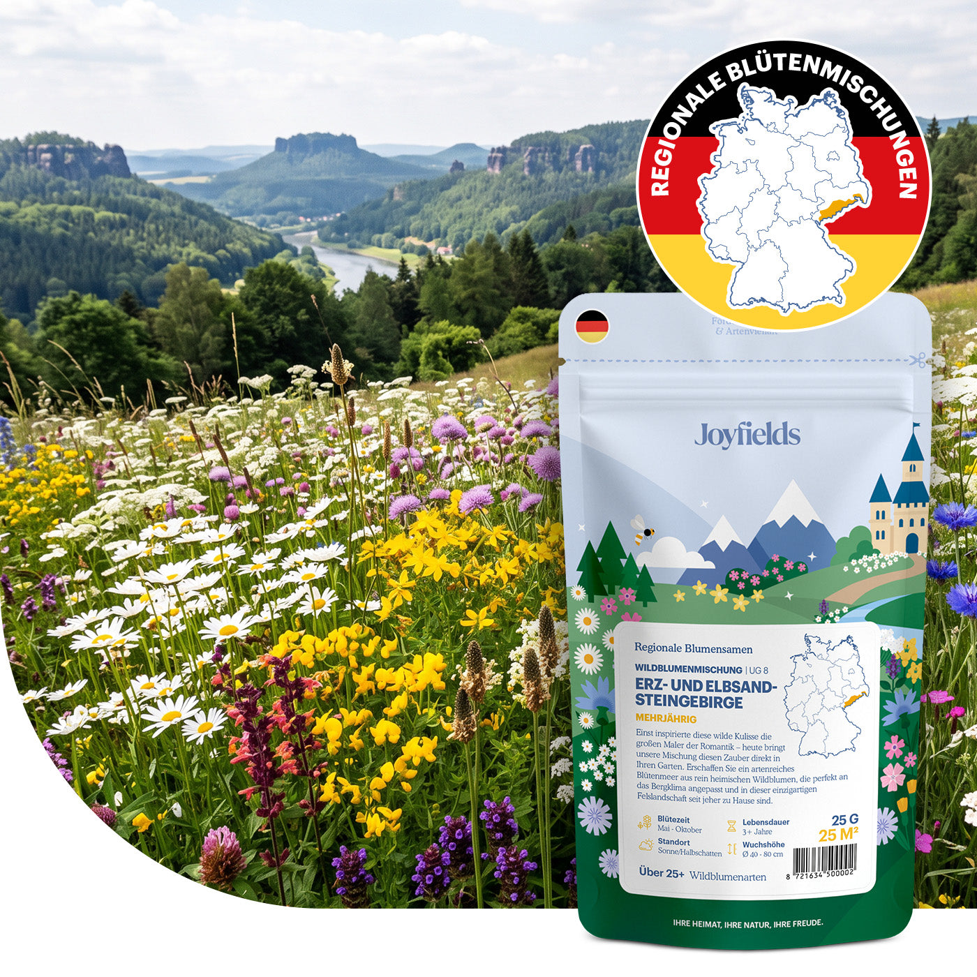 Joyfields Regionale Wildblumenmischung Deutschland - UG8 Erz- und Elbsandsteingebirge [de]