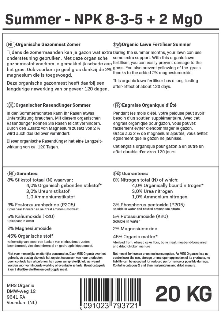 MRS Seeds & Mixtures Summer - Engrais organique pour gazon d'été | 20 kg - 400 m² [fr]