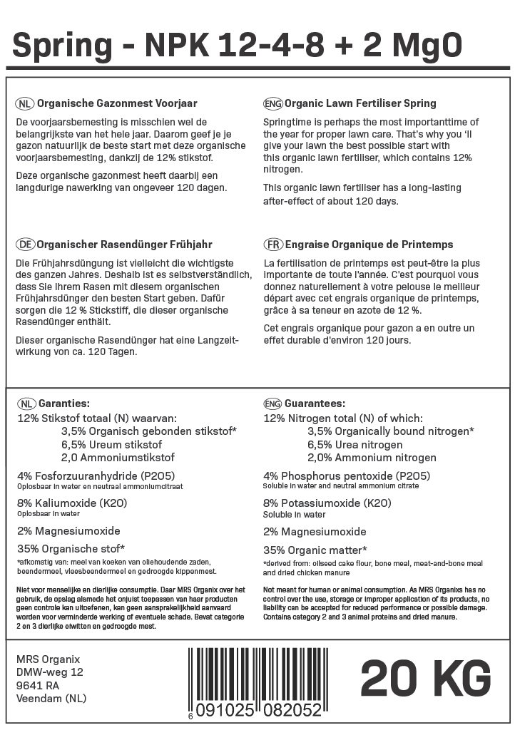 MRS Seeds & Mixtures Spring - Engrais organique pour gazon printemps | 20 kg - 400 m² [fr]