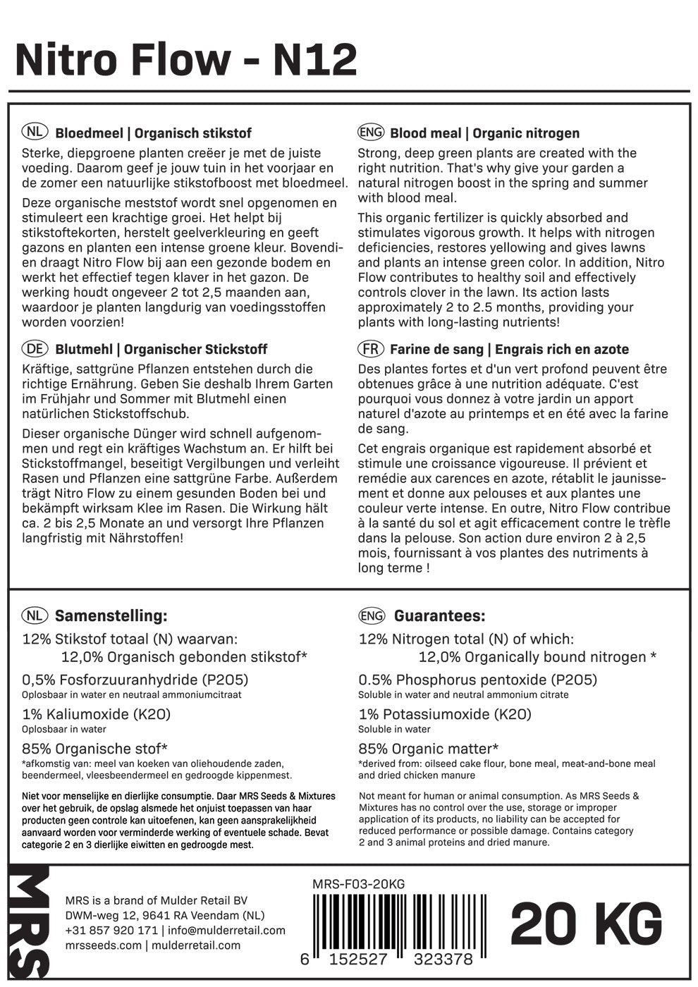 MRS Seeds & Mixtures Nitro Flow - Bloedmeel | 20 kg - 400 m² [nl]