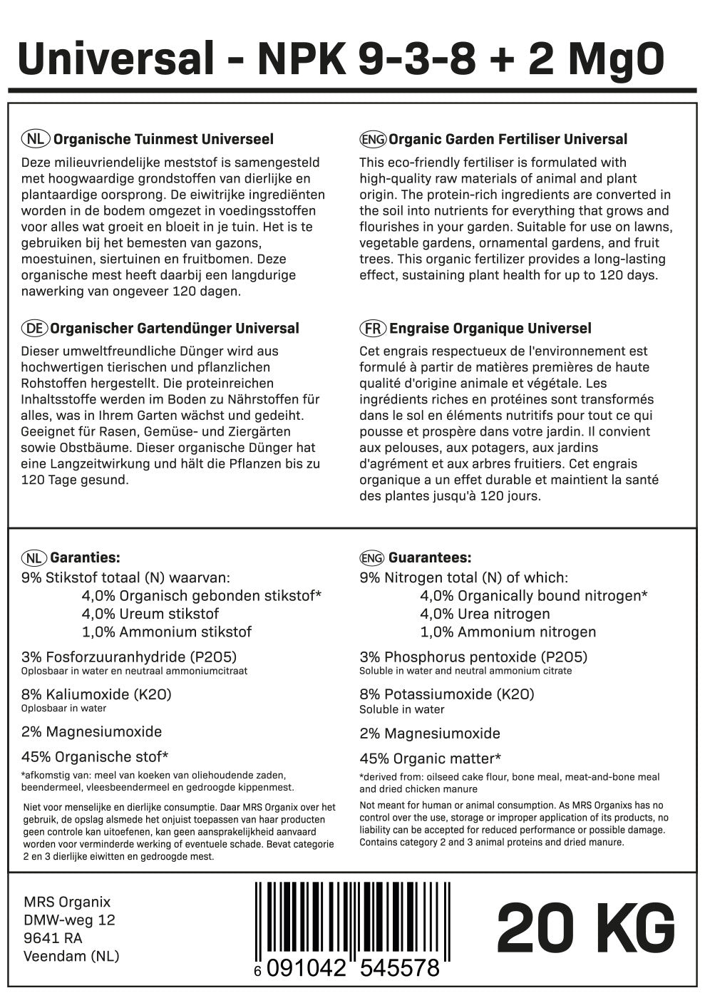 MRS Seeds & Mixtures Universal - Organische Tuinmest | 20KG-200m²